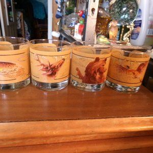 4 vintage O Brien wildlife whiskey glasses.
